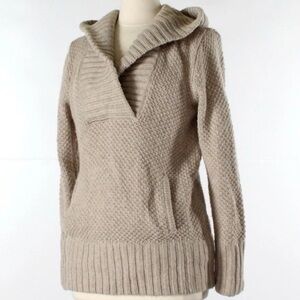 VTG Gap Body Womens Medium Tan Knit Hoodie Sweater Pouch Pullover Textured Knit